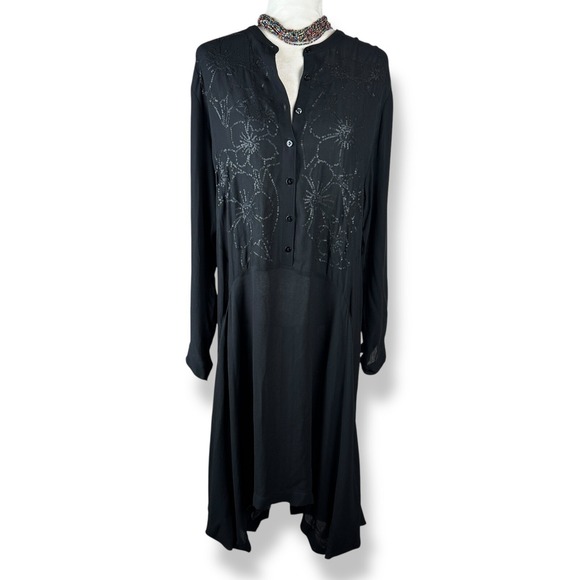 Johnny Was Silk Viscose Dress Women Size Medium Asymmetrical Hem Pockets Sequins